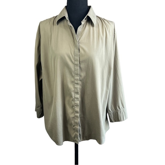 Faconnable Albert Goldberg Button up long sleeve blouse Khaki Size L - Picture 1 of 8